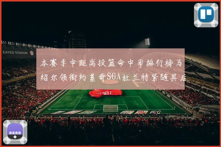 本赛季中距离投篮命中率排行榜马绍尔领衔约基奇SGA杜兰特紧随其后
